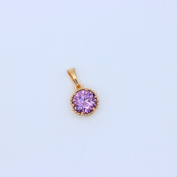 "Rose Gold Pendant with Round Purple Stone and Beaded Frame Accent, XPPT1608 - Picture 11 of 12